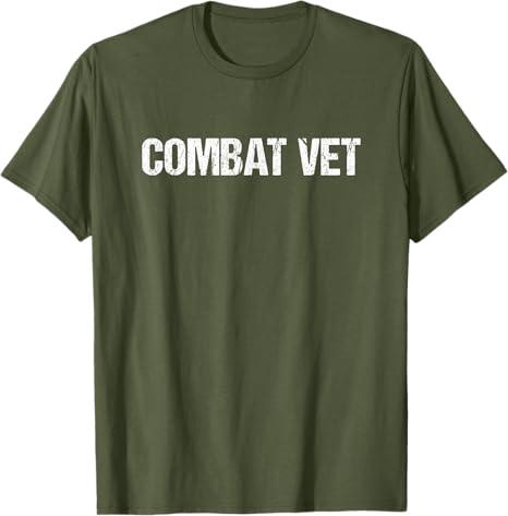 Combat Vet Simple Title T-Shirt (Small, Olive Green)