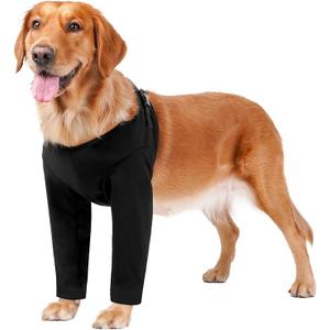 BARKLESS Dog Surgery Recovery Suit for Front Leg, Breathable & Soft Dog Long Front Leg Sleeve Shirt to Stop Licking, Adjustable|Comfortable Male Female Wound Cover, Pet Cone Alternative (Black, XL)