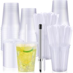 24 Set Lemonade Cups with Lids Include 32oz Clear Plastic Cups Straw Puncher Straws Lids Eyedropper Brush Summer Lemon Citrus Cold Cup for Party Lemonade Stand