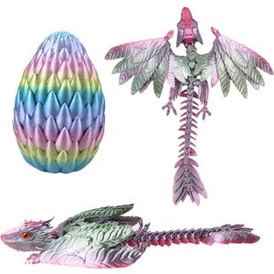 2 x Dynamic 3D Printed Dragon Eggs with Dragon Inside，Wings Movable Feathered Wyvern,Full Articulated Crystal Flying Fidget Archaeoptera Animals Toy