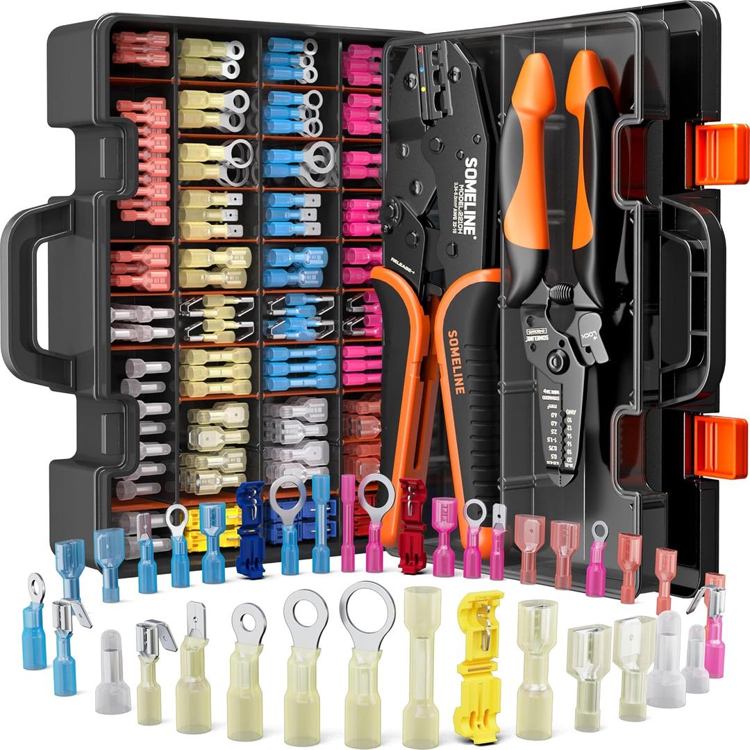 SOMELINE Crimping Tool Kit for Heat Shrink Connectors, AWG 22-10 with 36 Size Marine Grade Heat Shrink Wire Connectors, Crimping Tool for Nylon,and Sealed Terminals UL Listed Connectors
