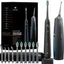 2-1 Oral Clean Kit Water Dental flosser & Electric Toothbrush Combo Brushing & Flossing for Teeth Cleaning and Gum Health (Black)