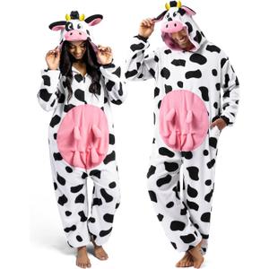 Spooktacular Creations Cow Pajamas, Plush Cow Costume Hooded, Halloween Costume Sleepwear for Cosplay Themed Parties (Small, 1 Pack)