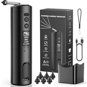 Updated Ear Wax Removal Kit, IPX7 Waterproof Ear Cleaning Tool with Clear LED Display, USB Rechargeable Electric Ear Irrigation Flushing System, Safe and Effective Electric Ear Cleaner Tool