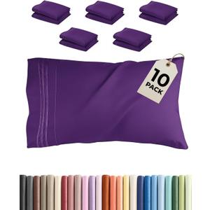 Queen Pillow Cases Set of 10 - Ultra Soft Hotel Quality Pillowcase Covers - Comfy & Wrinkle Free - Shrink, Stain & Fade Resistant - Easy-Care, Machine Washable Pillow Protectors - 10 Pcs Set - Purple