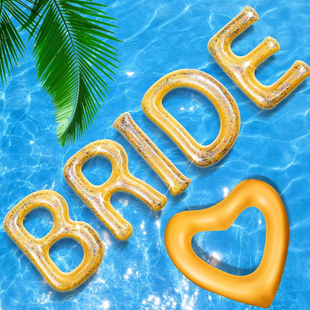 Junkin Bachelorette Pool Floats Bride Party Inflatable Floating Letter Set Bachelorette Decorations Gifts for Pool Beach Party with Adhesive Dots (20 Inch, Rose Gold)