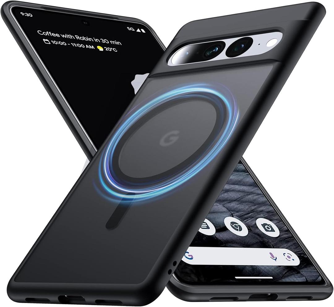 Magnetic for Google Pixel 7 Pro Case [Compatible with MagSafe][Anti-Fingerprint][Slim Fit][Military Shockproof] Translucent Matte Hard Back Pixel 7 Pro 5G Phone Cover 6.7, Black