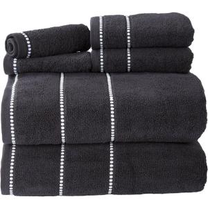 Lavish Home 6 Piece Bathroom Towels Set - 525GSM 100% Cotton Bathroom Essentials - 2 Bath Sheets, 2 Hand Towels, and 2 Wash Cloths for Bath, Shower, Gym, Spa, and Dorm Room (Black)
