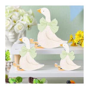 Lineshading 3 Pcs Silly Goose Birthday Party Decoration Sage Green Bow Wooden Silly Goose Baby Shower Decor Funny Table Centerpiece Gift for Party Favor Desk Tiered Tray, 5.9/4.7/3.9 Inch 