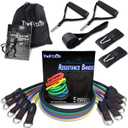 TheFitLife Exercise Resistance Bands with Handles - 5 Fitness Workout Bands Stackable up to 110/150/200/250/300 lbs, Training Tubes with Large Handles, Ankle Straps, Door Anchor (Yellow-Black 110LBS)