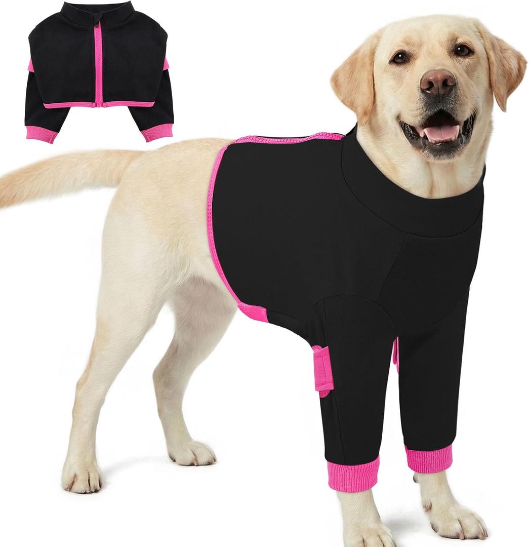 KOESON Dog Front Leg Sleeve, Dog Recovery Suit with Elbow Protector, Soft Dogs Sleeve to Stop Licking After Surgery, Long Sleeve Recovery Shirt with Zipper for Large Dogs, Alternative to Cone, Black, Large