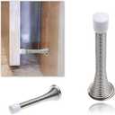 Kare & Kind 4X Spring Door Stoppers (Silver) - Screw-in Flexible Steel Stoppers with White Rubber Bumper Tips - Protect Walls from Bumps, Marks and Damages - Kid and Pet Safe - for Homes, Offices