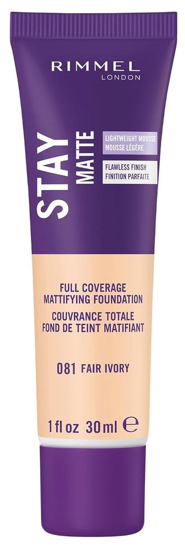 Rimmel London Stay Matte Liquid Mousse - 081 Fair Ivory - Foundation, Lightweight, Shine Control, Oil-Free, 1oz