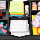 TOPZEA Desk Drawer Organizer Tray, 6 Slot Wood Junk Drawer Organizer with 2 Adjustable Divider Office Supplies Storage Organization for Desktop, Bathroom, Kitchen, Makeup, Vanity, Black