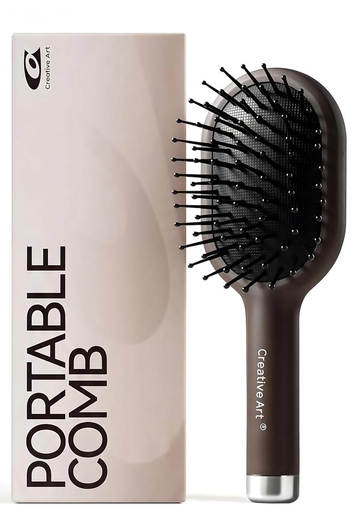 Creative Art Mini Hair Brush, Travel Brush for Women & Kids, Mini Brush for Hair Detangling Wet or Dry, Travel Hair Brush with Soft Bristles, Smoothing Hair Brush, Travel Hairbrush Tames Flyaways