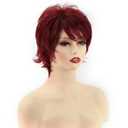 RENERSHOW Short Red Pixie Cut Wavy Wigs for White Women with Bangs Burgundy Highlight Synthetic Wig 6 Inch
