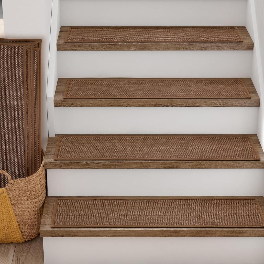 RIOLAND Carpet Stair Treads for Wooden Steps Indoor 9" x 36" Non Slip Stair Runner for Wood Stair Peel and Stick Stair Rugs for Kids Elders and Dogs, Brown 15 Pack