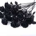 Laelfe 12 PCS Artificial Flowers Black Roses, Fake Silk Flower Long Stem Artificial Rose for Home Wedding Party Decorations(Black Halloween)