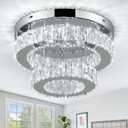 LEONTYNE Mini Chandelier LED Crystal Ceiling Light 2 Layers Flush Mount Ceiling Light Modern Chandeliers Lighting for Bedroom Hallway Staircase Kitchen Bathroom (6000K Cool White)