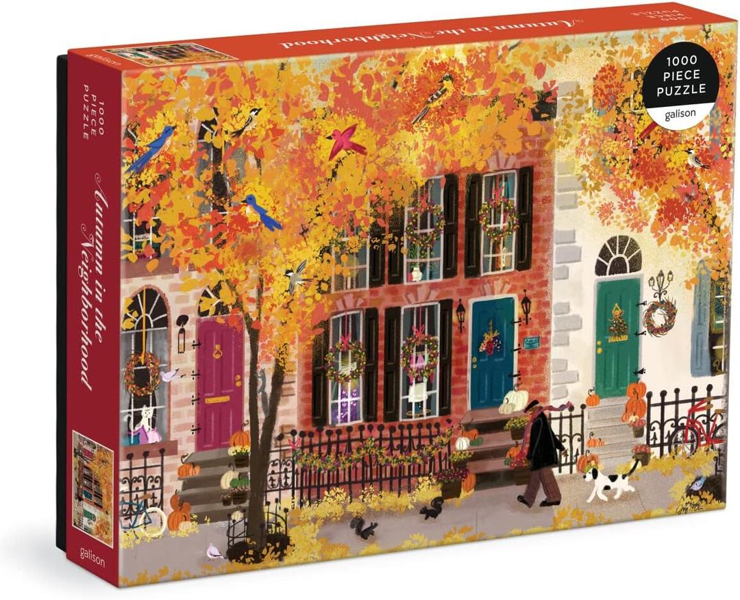 Galison Autumn in The Neighborhood 1000 Piece Puzzle from Galison - 27" x 20" Beautifully Illustrated Puzzle from Joy LaForme, Thick & Sturdy Pieces, Challenging Activity for Adults, Unique Gift Idea!