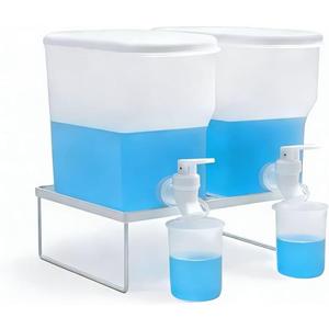 Laundry Detergent Dispenser Set, 100oz (3L) Easy-Pour Leak-Proof Bottles with Spout Plug Caps,Measuring Cups & Stand2 Refillable Semi-Transparent Soap Containers for Laundry Room Organization