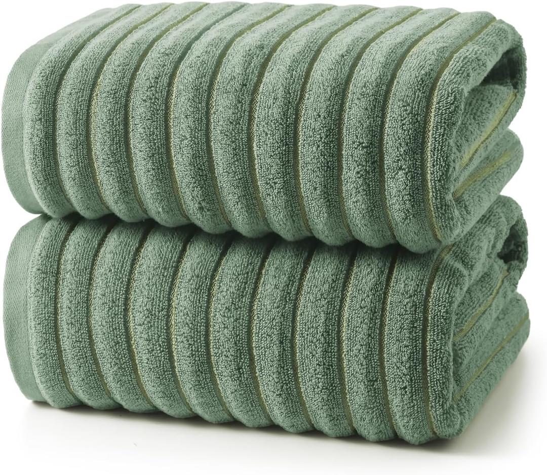 REDKISS 2 Pack Large Bath Towels 31×63 inches, 100% Cotton, Super Soft and Absorbent, Quick-Dry Towels, Perfect for Bathroom,Plush Shower Towels-Olive Green