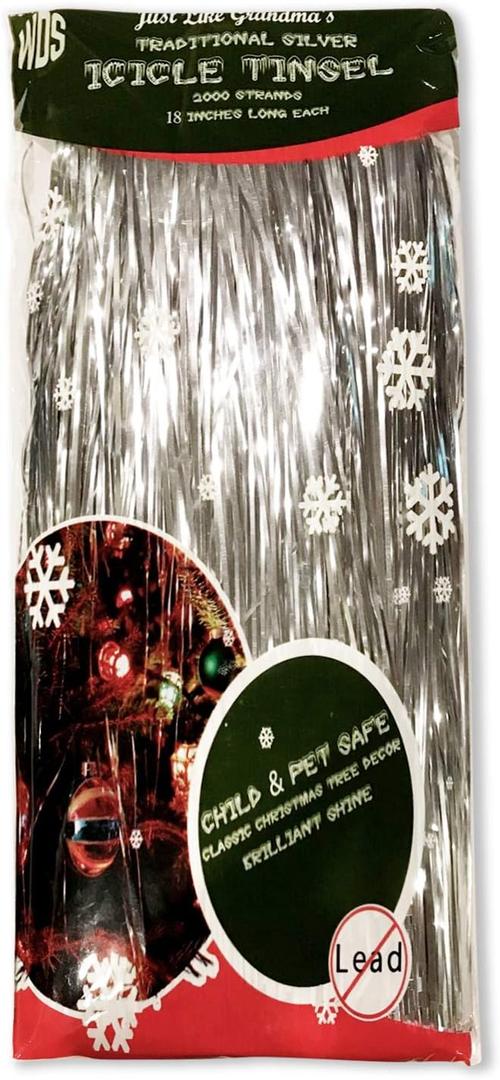 Premium Icicle Tinsel Strands for Christmas Tree - 2000 Old-Fashioned Silver Icicles Garland for Xmas Trees Shiny Mylar - Each Strand 18 in. - Kid Pet Safe (Lead-Free) - Hang with Ornaments & Decor