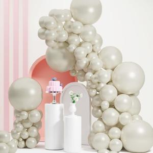 Double Stuffed Pearl Sand White Balloons Different Sizes 18 12 10 5 Inch, Pearl Sand White Balloon Arch, Double Pearl White Balloons Garland for Baby Shower, Birthday, Weddings(Pearl SandWhite)