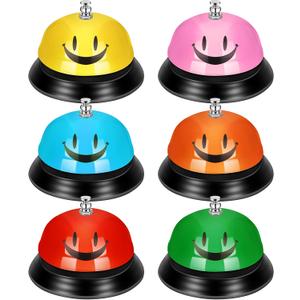 Chumia 6 Pcs Call Bell Desk Bell for Service 3 Inch Diameter Smile Face Service Bells for Desk Bells with Metal Anti Rust Construction Front Deskbells for Hotel Restaurant Office, 6 Color