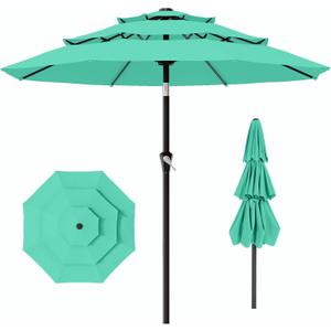 AreShark 9ft 3-Tier Patio Umbrellas, Outdoor Umbrella with 8 Sturdy Ribs UV Protection Windproof, Market Table Umbrella w/Push Button Tilt & Crank for Pool, Porch, Deck, Garden(Turquoise)