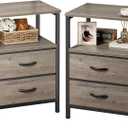 Huuger Night Stand with 2 Drawers, Bed Side Table with Open Shelf, Wooden Top, Nightstand for Bedroom, End Table for Small Space, Fabric Drawer