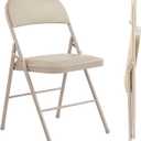Sweetcrispy Folding Chair 2 Pack, Leather Padded Folding Chairs, Sturdy Metal Foldable Chairs, Easy to Use and Store, Outdoor and Indoor, for Home, Office, Party, Comfy, Kahki
