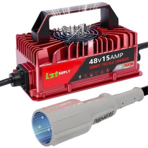 48Volt 15Amp Golf Cart Charger for Club Car DS/Precedent with Upgraded 3-Pin Round Plug &16Ft Cable, IP67 Waterproof Smart Trickle Battery Charger for 48V Lead-Acid Batteries