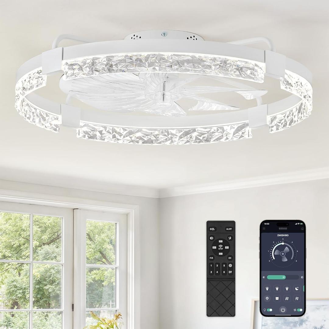 ZMISHIBO Ceiling Fans with Lights | 24 inch Low Profile Ceiling Fan with Light and Remote | 3CCT Dimmable Modern Flush Mount Bladeless Fan Light with High Airflow for Living Room Bedroom Kitchen