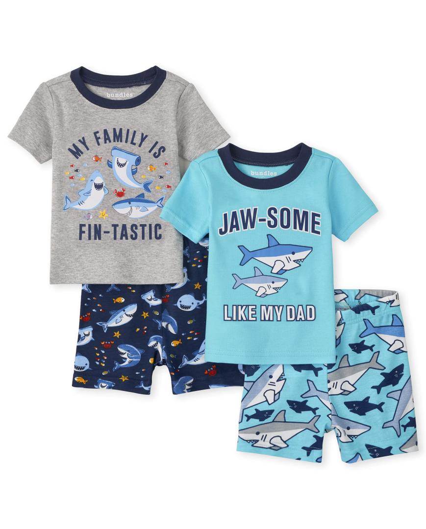 The Children's Place baby boys The Children's Place Toddler Short Sleeve Top and Shorts Snug Fit 100% Cotton 2 Piece Pajama Set, Jaw-some/Fin-tastic, 18-24 Months US