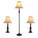 Smeike Vintage 3-Piece Table and Floor Lamp Sets with Brown Fabric Shades