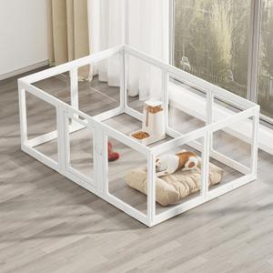 Clear Acrylic Dog Playpen Indoor, Puppy Cat Small Pet Play Pen, Pet Cat Foldable Playpen for Rabbits, Dog Fence Crate Kennel Whelping Cage (White, 10 Panel)