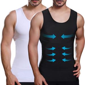 Mens Slimming Compression Shirt, Body Shaper Workout Tank Top, Gynecomastia Tummy Control Undershirts - Change in Seconds, M