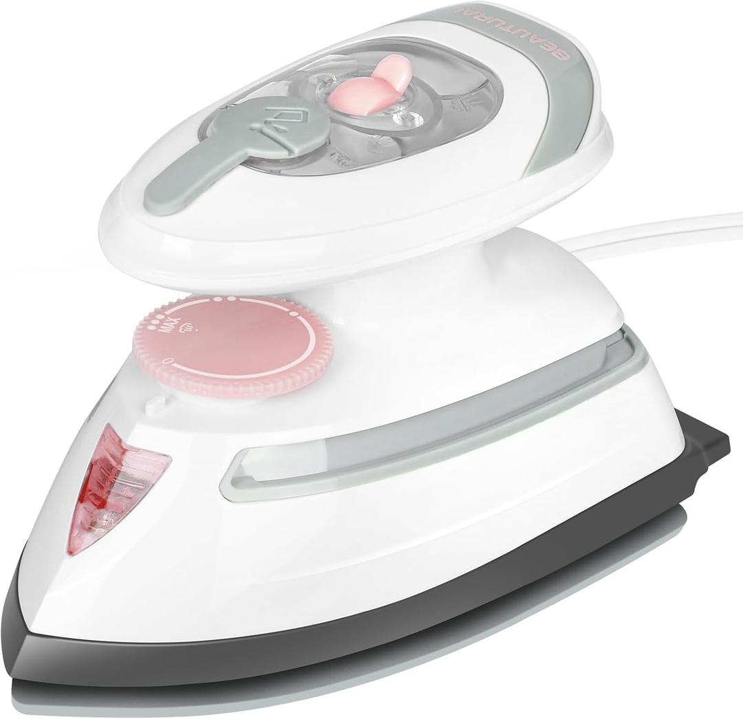 BEAUTURAL Mini Travel Steam Iron for Clothes with Dual Voltage, Temperature Control, Non-Stick Soleplate and Cord Storage, Ideal for Sewing, Quilting and Handcraft