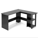 L-Shaped Corner Computer Desk with 2-Tier Open Shelves for Home Office
