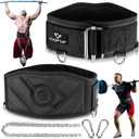 3-in-1 Weighted Pull Up Belt, Weight Lifting Dip Belt with 40.6 IN Chain & Self Locking, Weighted Gym Belt for Pull Up, Squat, Powerlifting & Deadlift, Capacity Up to 350 LBS (Black)