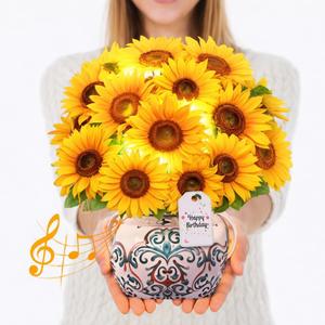 CUISH Sunflower Birthday Cards with Light and Music, Forever Flower Bouquet Happy Birthday Card, Life Sized 3D Pop Up Greeting Card for Women Wife Daughter Mom Sister