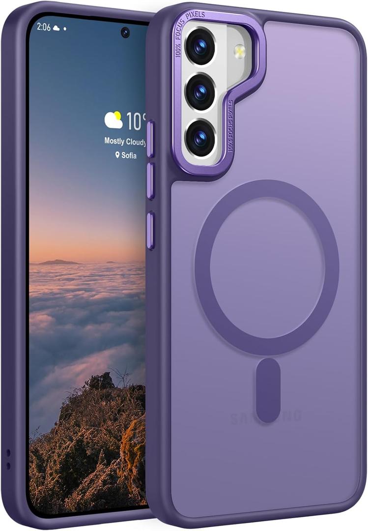 Rayboen for Samsung Galaxy S22 case Magnetic, [Compatible with Magsafe] Shockproof Protective Slim Fit Skin Feel Phone Cover for Samsung S22 5G with Translucent Hard Back & Soft Edge, Matte Purple