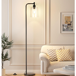 Ziisee Industrial Floor Lamp with Glass Shade - Black, LED Bulbs, Foot Pedal Switch, Easy Assembly