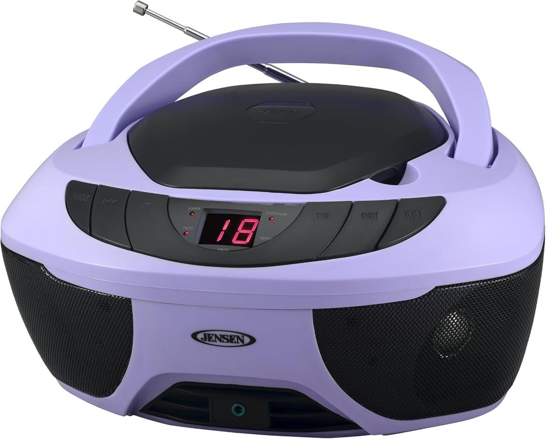 Jensen CD-475PL Portable Sport Stereo Boombox CD Player with AM/FM Radio and Aux Line-in & Headphone Jack (Lavender Purple) (Lavender Purple Limited Edition Color)