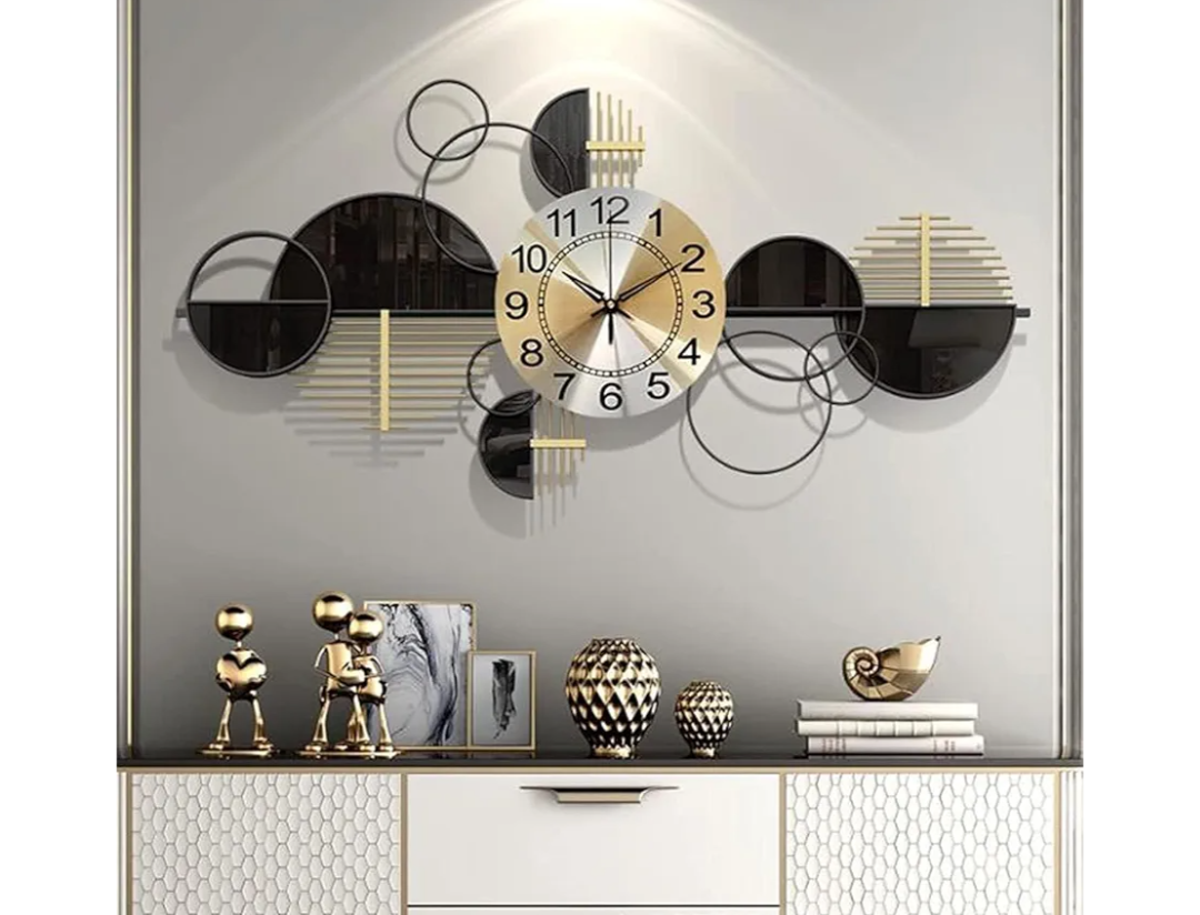 Modern Large Wall Clock Metal Decorative, 3D Creative Metal Art Dial Home Decorations Art Decoration, for Living Room,Bedroom,Restaurant, Office 33.5" X 17"