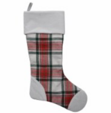 Classic Tartan Plaid Christmas Stocking with White Cuff, Large Family Fireplace Stocking for Holiday Party Decor