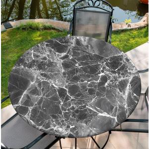 Round Fitted Tablecloth with Elastic for Round Tables Waterproof Wipeable Tablecloth for 54"-58" Table, 60Inch Tablecover, Marble