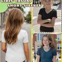 LessonZoo 3 Pack Girls Ribbed V Neck Shirts, 3-Color Set, 9-10 Years