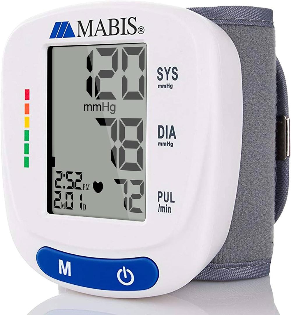 Mabis Digital Premium Wrist Blood Pressure Monitor with Automatic Wrist Cuff that Displays Blood Pressure, Pulse Rate and Irregular Heartbeat, Stores up to 120 Readings (Pack of 48)